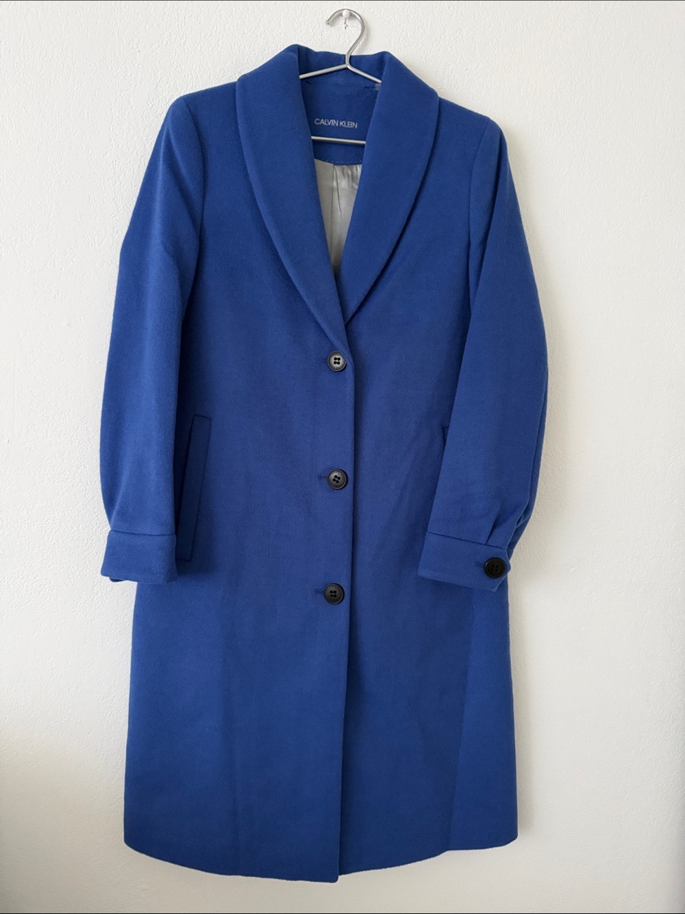 Calvin Klein Royal Blue Wool-Blend Long Trench Coat